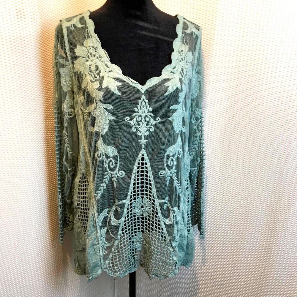Simply Couture Sheer Long Sleeve Crochet Mesh Top/Cover Up, Women's Size XL - Picture 1 of 8